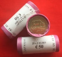 WHOLESALE (1 Roll = 25 Coins): Latvia 2 Euro 2016 "Cow" BiMetallic UNC - Lettonia