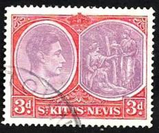 BRITISH ST KITTS -NAVIS KGVI HEAD OUT OF SET 3P RED USEDLH 1938 SG73 READ DESCRIPTION !! - St.Christopher-Nevis-Anguilla (...-1980)