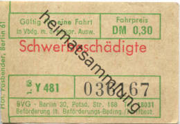 Berlin - BVG - Fahrschein 1968 - Schwerbeschädigte - DM 0,30 - Europa