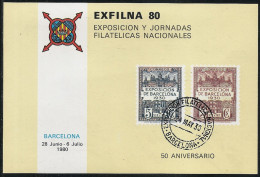 1980-HOJA RECUERDO ED. 86 -50 ANIV. EXFILNA BARCELONA. ESPAMER ' 80-JORNADAS FILATÉLICAS  TIRADA 10724- - Feuillets Souvenir