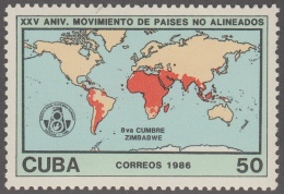 1986.52 CUBA 1986 MNH. Ed.3199. XXV ANIV MOVIMIENTOS DE PAISES NO ALINEADOS. WORLD MAP. - Ungebraucht