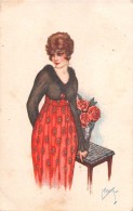 04648 "RITRATTO FEMMINILE" LIBERTY - GIOVANE SIGNORA CON ROSE - FIRMATA MILIOTTI -  CART SPED 1920 - Mode