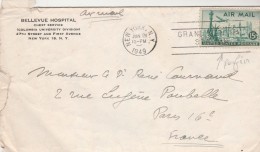 Etats Unis - Lettre Entête Bellevue Hopital New York Timbre Perforé 1949 Pour Paris - Perfin - Perforados