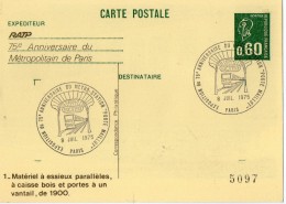 TB 2009 - Entier Postal - CPA -  RATP - Exposition Du 75 E Anniversaire Du Métropolitain De PARIS - Overprinter Postcards (before 1995)