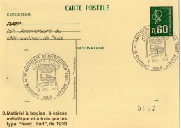 TB 2011 - Entier Postal - CPA -  RATP - Exposition Du 75 E Anniversaire Du Métropolitain De PARIS - Overprinter Postcards (before 1995)
