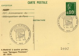 TB 2012 - Entier Postal - CPA -  RATP - Exposition Du 75 E Anniversaire Du Métropolitain De PARIS - Overprinter Postcards (before 1995)