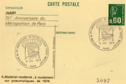 TB 2013 - Entier Postal - CPA -  RATP - Exposition Du 75 E Anniversaire Du Métropolitain De PARIS - Bijgewerkte Postkaarten  (voor 1995)