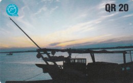 Qatar, QTR-37, Dhow At Dusk, 2 Scans.  Small Marks. - Qatar