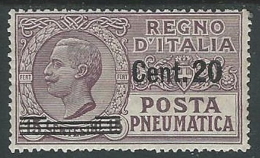 1924-25 REGNO POSTA PNEUMATICA SOPRASTAMPATO 20 SU 15 CENT MH * - G234 - Correo Neumático