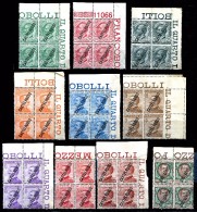 ITALIA Ex Colonie 1924 Castelrosso 10v. In Quartine MNH ** LUSSO! Soprastampa Obliqua. - Castelrosso