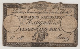 Assignat De 25 Sols Série 198- Loi Du 4 Janvier 1792 -  An Quatrième De La Liberté Domaines Nationaux - Rare  Série - Assignats