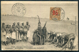 COTE D´IVOIRE - N° 37 / DANSEURS MINIANKAS FÉTICHES DES CULTURES , OBL. GRAND-BASSAM LE 12/10/1915 , PAS CIRCULÉE - TB - Cartas & Documentos