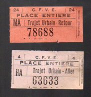 (Saint Etienne, Loire) 2 Tickets De Transport CFVE Aller Et Retour.. (PPP3665) - Europe