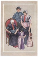 Dutch Fashion Artist Image, Spakenburg 1948, Family 3 Generations, C1940s Vintage Postcard - Europa