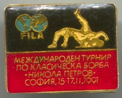 WRESTLING - FILA, Bulgaria, International Tournament, 1991, Enamel, Vintage Pin, Badge, 25x20mm - Worstelen