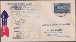 1931-PV-75 CUBA FIRT FLIGHT. 4 DIC 1931. NUEVITAS - PUERTO RICO, USA. - Poste Aérienne