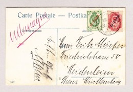 Russland Post Levante 16.19-08 Konstantinopel Ansichtskarte Mit Mi#21, 22 Nach Heidenheim D - Levant