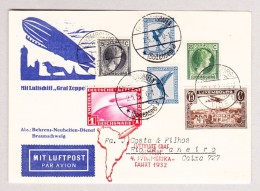 Luxembourg 28.4.1932 Zeppelin 4 Südamerikafaht Karte Nach Rio Via Friedrichshafen Mischfrankatur Lux Und DR - Covers & Documents