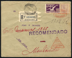 15/MAR/1926 Special Flight Montevideo  - Rocha, Registered Cover Returned To Sender, With Special Red Triangular... - Uruguay