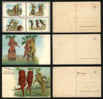 Gruss Aus Dem Rüebliland, 3 Old Postcards Artist Signed Schmidt, Illustrated With Caricatures Of Carrots... - Mauritius
