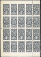 Consular Service 10S., Block Of 20 Stamps, The 16 Examples On The Left With VERTICALLY IMPERFORATE Variety, Very... - Peru