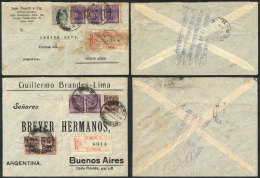 2 Registered Covers Sent In 1916 From Lima To Argentina, Both With A Handstamp Applied In Lima On Reverse: "Para... - Pérou