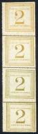 Sc.Q2, 1897 2c., Rare Unused Vertical Strip Of 4, The 2 Top Stamps In Yellow, And The Bottom Stamps In Olive Green,... - Peru