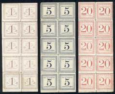 Sc.Q1 + Q3 + Q5, 1897, 1c. Light Lilac, 5c. Dark Blue And 20c. Rose Red, COMPLETE SHEETS Of 10 Examples, Very Fine... - Pérou