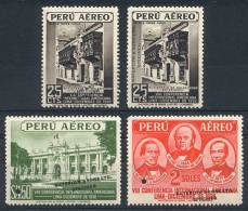 Yvert 62/64, 1938 Panamerican Congress, 4 Stamps With Little Punch Cancel And Overprinted "WATERLOW & SONS LTD... - Pérou