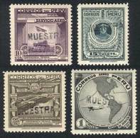 Yvert 45/48, 1937 Aviation Conference, Compl. Set Of 4 Values Overprinted MUESTRA, VF Quality! - Perù