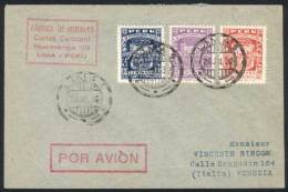 Yvert 271/2 + A.3, 1932 Piura 400th Anniv., Complete Set Of 3 Values On A Cover Flown From Lima To Italy On... - Peru