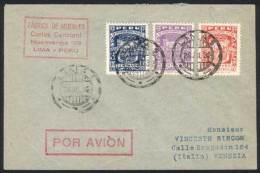 Yvert 271/2 + A.3, 1932 Piura 400th Anniv., Complete Set Of 3 Values On A Cover Flown From Lima To Italy On... - Perù
