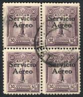 Yvert 1, "El Marinerito", 1927 50c. SECOND PRINTING, Very Rare Used BLOCK OF 4, Excellent Quality! - Peru