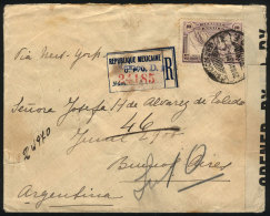 Registered Cover Sent To Argentina On 20/MAY/1918 Franked With 40c., Censored, Very Nice! - Mexico