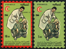 FIGHT AGAINST TUBERCULOSIS: 1966 Issue, Set Of 2 Window Labels Imitating Stamps Of 5D. And 10D., Excellent Quality,... - Maroc (1956-...)