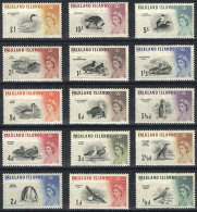 Sc.128/142, 1960 Birds, Cmpl. Set Of 15 Values, Mint Very Lightly Hinged, VF Quality, Catalog Value US$180. - Falkland