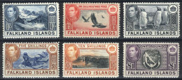 Sc.91/96, 1938/46 Animals, Landscapes Etc., The 6 High Values Of The Set, VF Quality, Catalog Value US$387. - Falklandeilanden