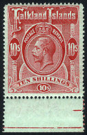 Sc.39, 1912 George V 10S., Red On Green Paper, With Sheet Margin Below, MNH, Excellent Quality! - Falkland