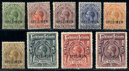 Sc.30/38, 1912/4 George V ½p. To 5S., 9 Values Of The Set With SPECIMEN Ovpt., Mint No Gum (some Low Values... - Falkland