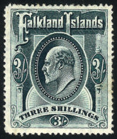Sc.28a, 1904/7 Edward VII 3S. Green, Good Example, Catalog Value US$160. - Islas Malvinas