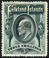 Sc.28, 1904/7 Edward VII 3S. Green, Mint, VF, Catalog Value US$180. - Islas Malvinas