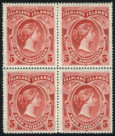 Sc.21, 1898 Victoria 5S. Red, Beautiful Mint Block Of 4, VF Quality (with A Tiny Crease At Bottom Left, Barely... - Falklandinseln