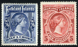 Sc.20/21, 1898 Victoria, Cmpl. Set Of 2 Mint Values, The 2/6 With A Small Repair, Excellent Appearance, Catalog... - Falklandinseln