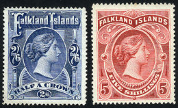 Sc.20/21, 1898 Victoria, Cmpl. Set Of 2 Mint Values, The 2/6 With A Small Repair, Excellent Appearance, Catalog... - Falkland Islands