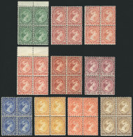 Sc.8 + 11 + 11B + 12 + 12a + 13 + 15 + 16 + 17 + 18, All In Mint BLOCKS OF 4 With 2 MNH Stamps And 2 Lightly... - Falklandeilanden