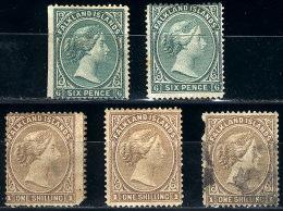 Sc.3: 2 Stamps Mint No Gum, In Different Shades + Sc.4: 2 Mint (1 Without Gum) And 1 Used, All With Minor Defects,... - Falkland
