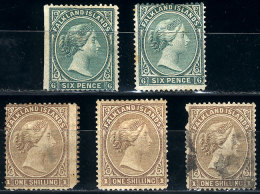 Sc.3: 2 Stamps Mint No Gum, In Different Shades + Sc.4: 2 Mint (1 Without Gum) And 1 Used, All With Minor Defects,... - Falkland Islands