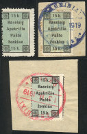Local Issue Of 1919, Stamp Mint No Gum (thinned On Back) + 2 Fragments With Postmarks In Blue And Red, VF! - Lithuania