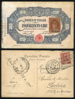 Old Postcard Illustrated With View Of CHECK Of Banca D´Italia, Sent From Milano To Porteña (Argentina)... - Altri & Non Classificati