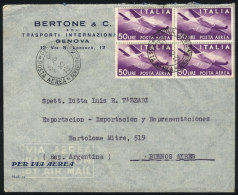 Airmail Cover Sent From Genova To Argentina On 29/DE/1952, Franked With Block Of 4 Of Airmail 50L. Violet, VF... - Ohne Zuordnung